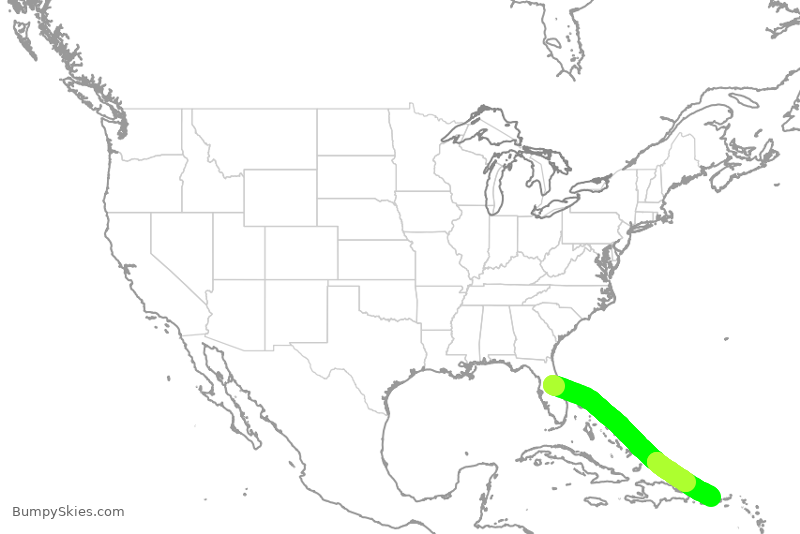 Turbulence forecast map for SWA3887, MCO to SJU