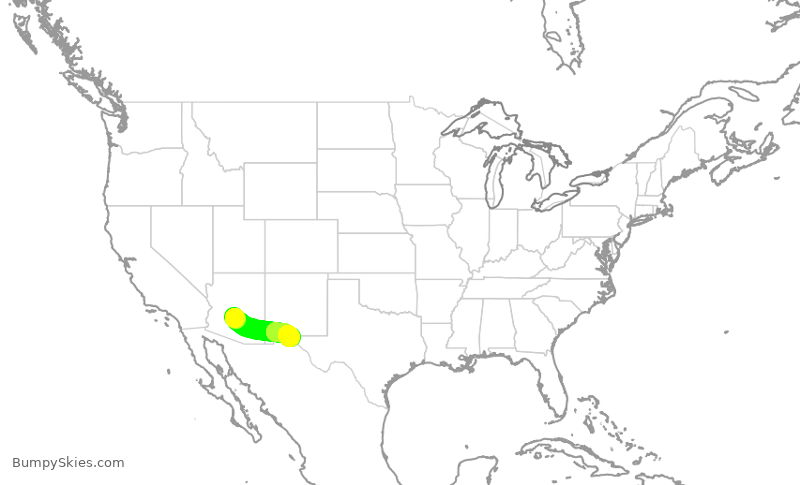 Turbulence forecast map for SWA3889, PHX to ELP