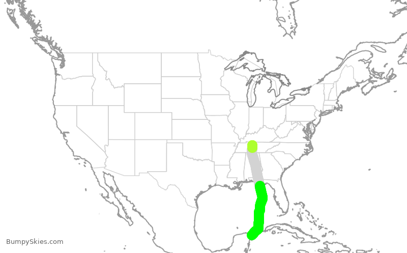 Turbulence forecast map for SWA388, BNA to CUN