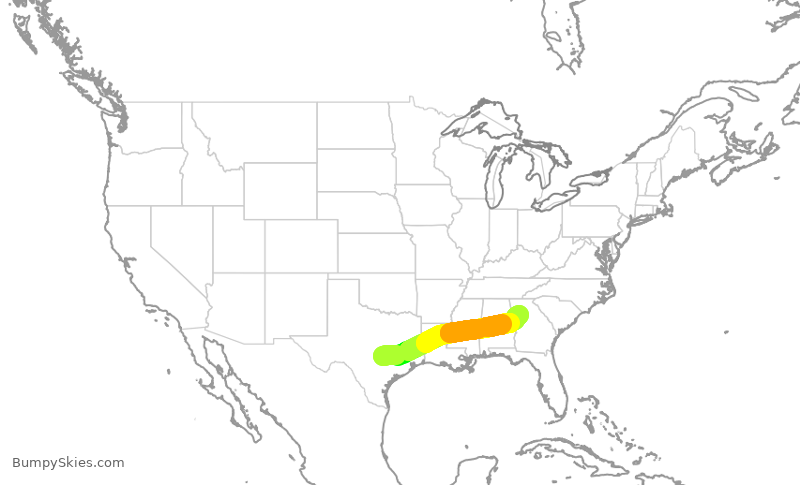 Turbulence forecast map for SWA3892, AUS to ATL