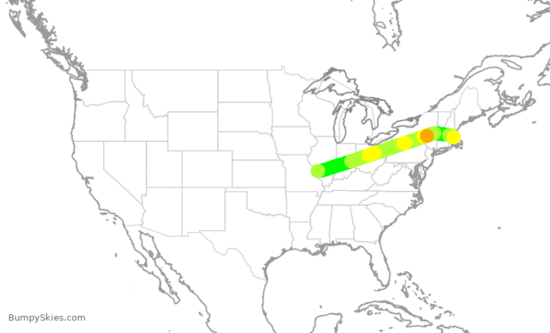 Turbulence forecast map for SWA3892, STL to BOS