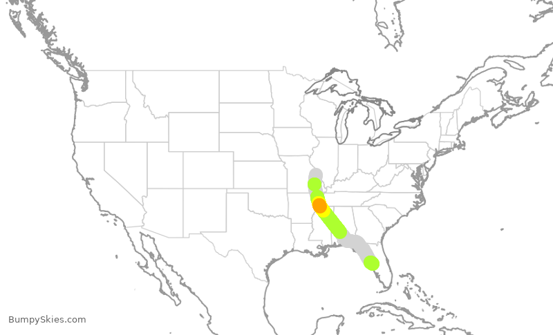 Turbulence forecast map for SWA3894, STL to TPA
