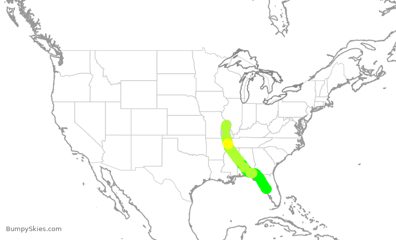 Turbulence forecast map for SWA3895, STL to TPA