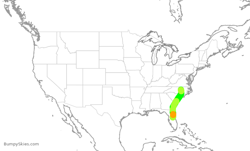 Turbulence forecast map for SWA3899, RDU to MCO