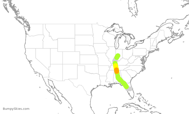 Turbulence forecast map for SWA389, MCO to IND