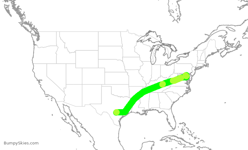 Turbulence forecast map for SWA389, SAT to BWI