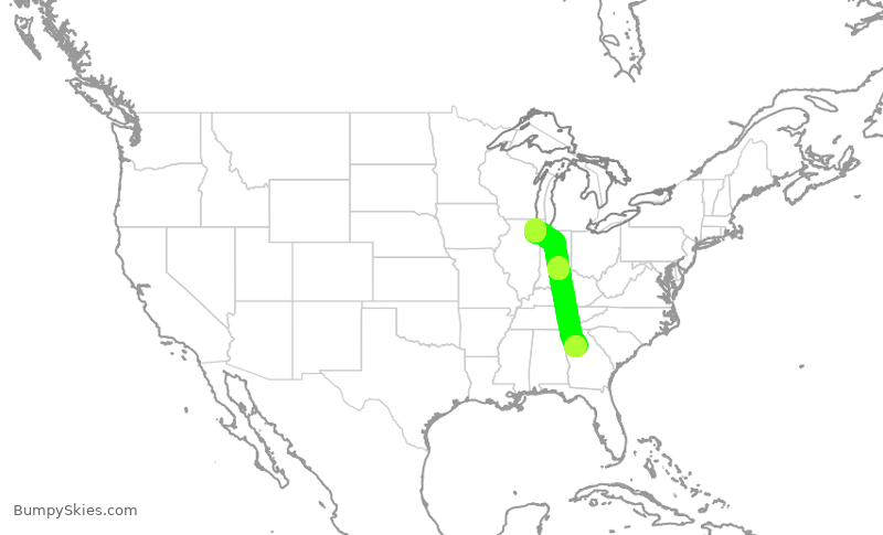 Turbulence forecast map for SWA3903, ATL to MDW