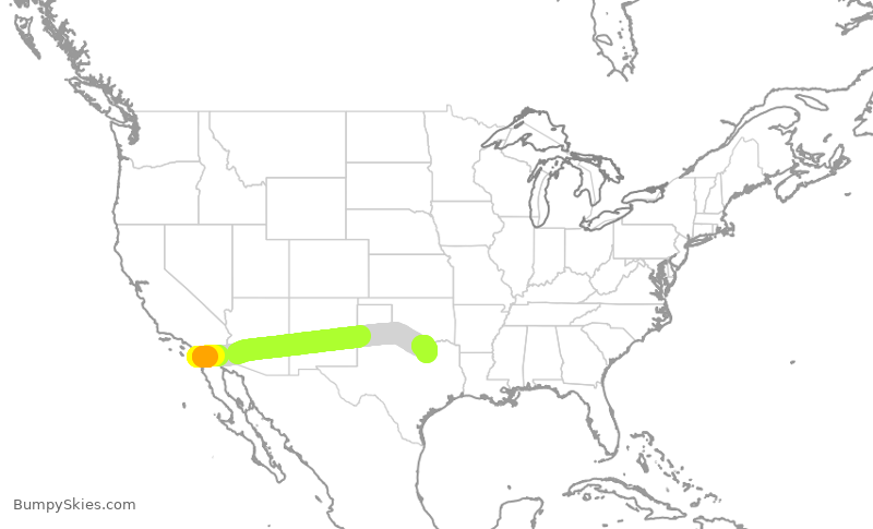 Turbulence forecast map for SWA3906, SAN to DAL