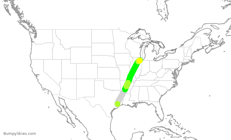 Turbulence forecast map for SWA3907, HOU to MDW
