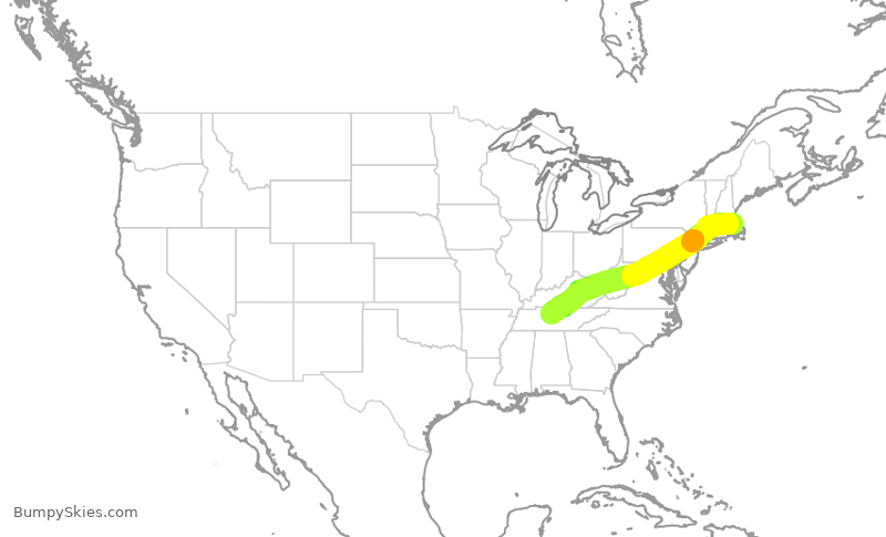 Turbulence forecast map for SWA3908, BOS to BNA