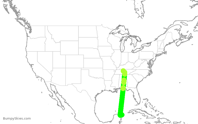 Turbulence forecast map for SWA390, CUN to BNA
