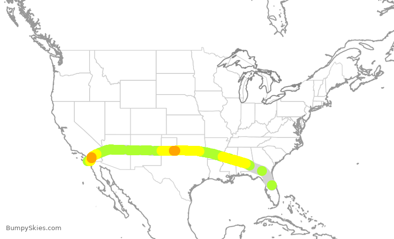 Turbulence forecast map for SWA3911, SAN to MCO