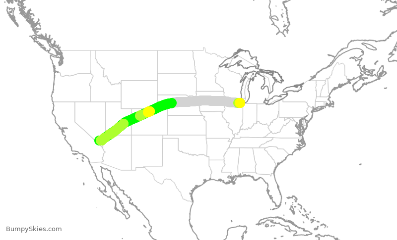 Turbulence forecast map for SWA3916, MDW to LAS