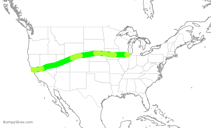 Turbulence forecast map for SWA3917, MDW to SFO
