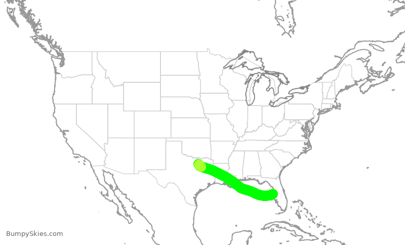 Turbulence forecast map for SWA3919, TPA to DAL
