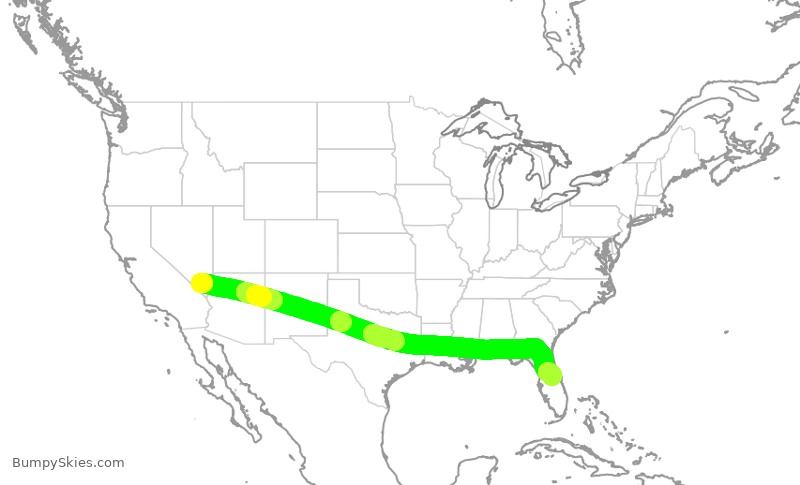 Turbulence forecast map for SWA3929, LAS to MCO