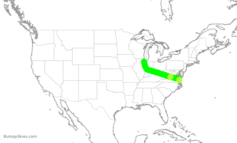 Turbulence forecast map for SWA392, MDW to ORF