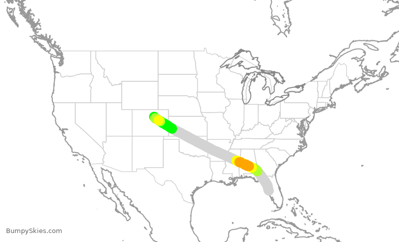 Turbulence forecast map for SWA3932, TPA to DEN