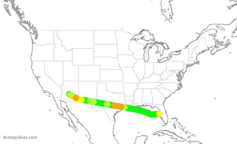 Turbulence forecast map for SWA3933, TPA to PHX