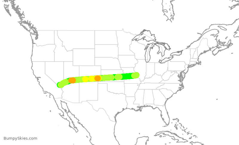 Turbulence forecast map for SWA3935, STL to LAS