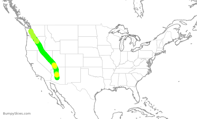 Turbulence forecast map for SWA3936, SEA to PHX