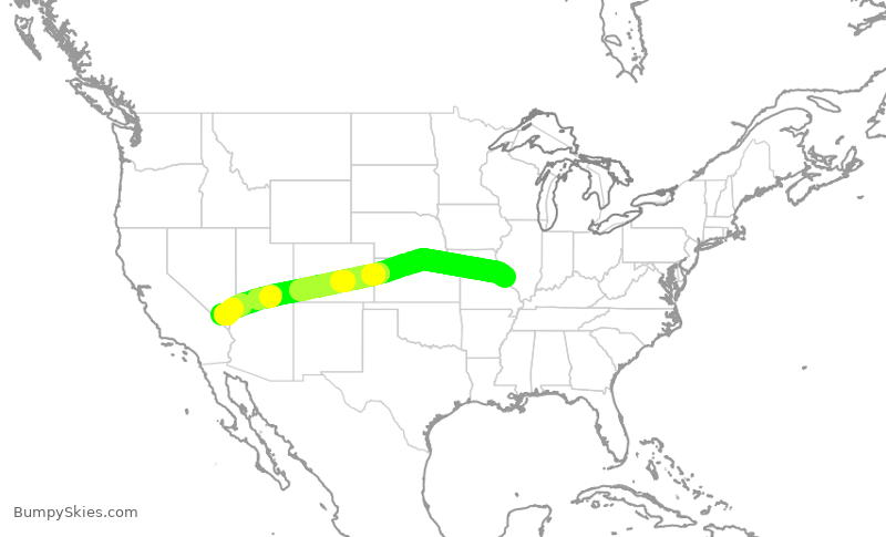 Turbulence forecast map for SWA3936, STL to LAS