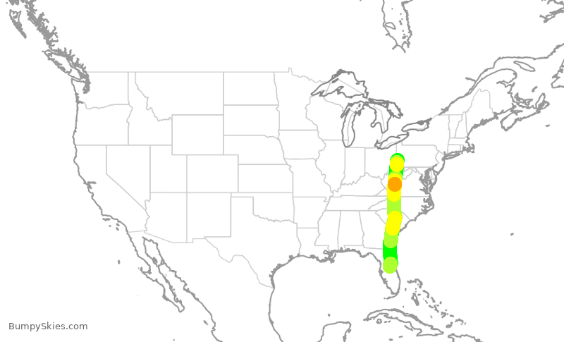 Turbulence forecast map for SWA3938, PIT to MCO
