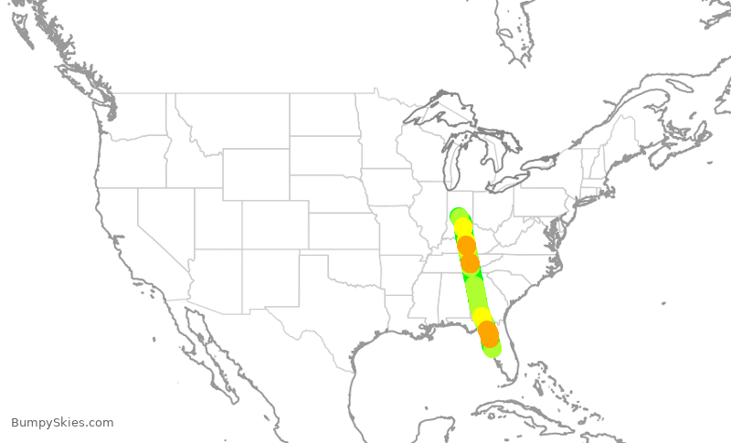 Turbulence forecast map for SWA3939, TPA to IND