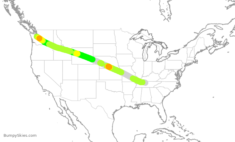 Turbulence forecast map for SWA393, BNA to SEA