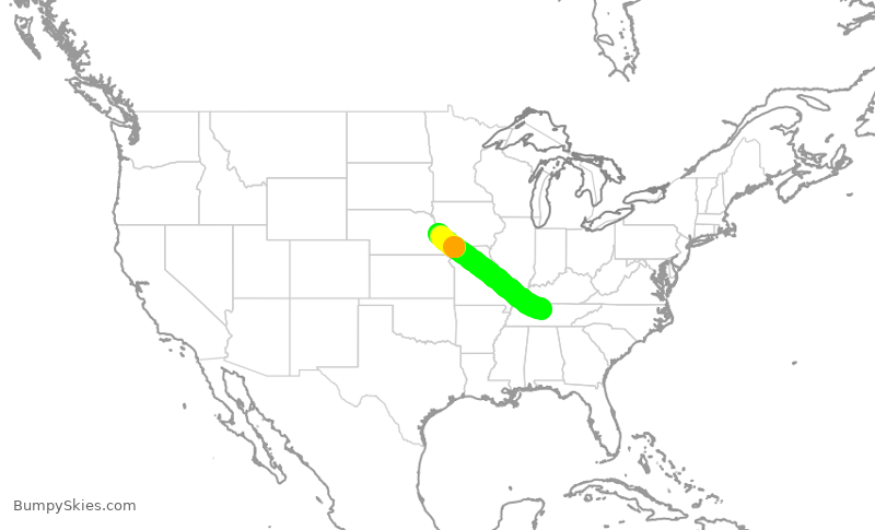 Turbulence forecast map for SWA3941, BNA to OMA
