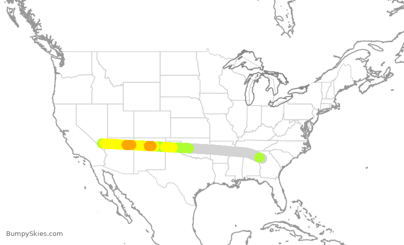 Turbulence forecast map for SWA3941, LAS to ATL