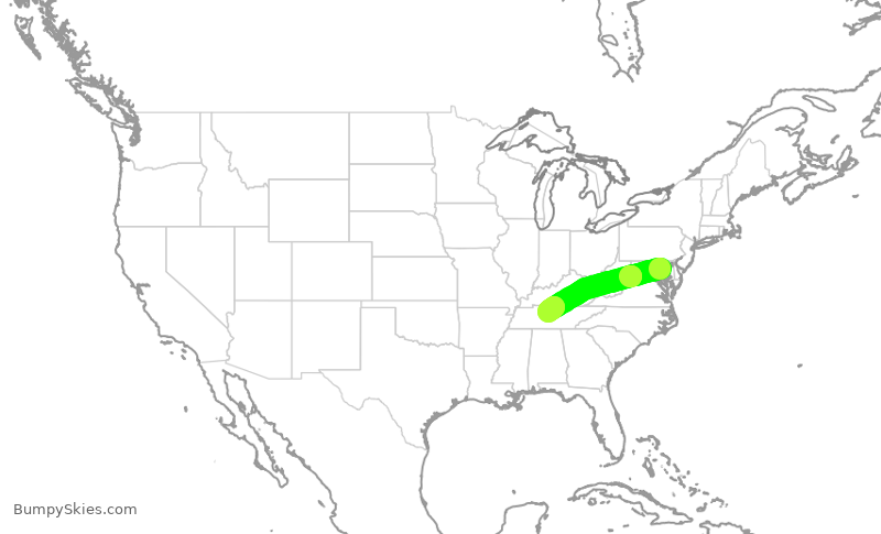 Turbulence forecast map for SWA3944, BWI to BNA