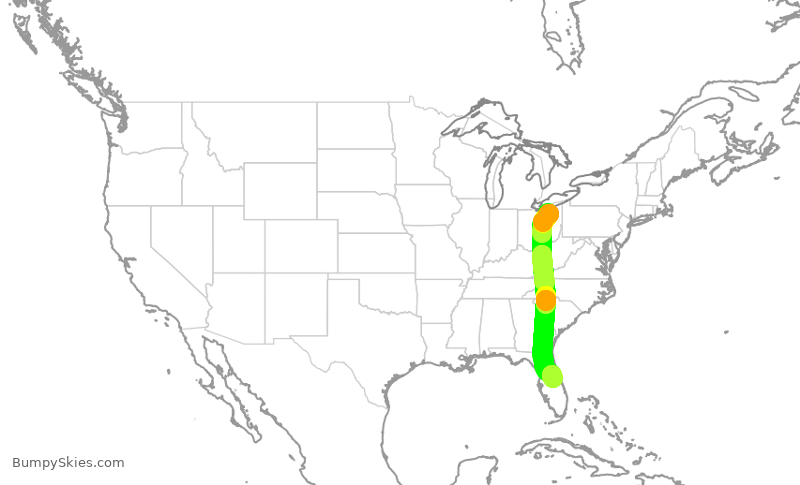 Turbulence forecast map for SWA3944, CLE to MCO