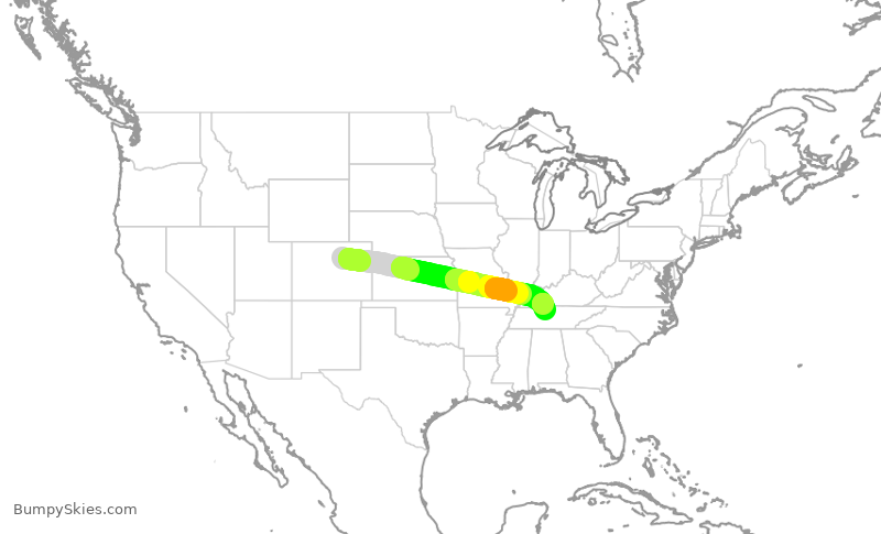 Turbulence forecast map for SWA3946, DEN to BNA