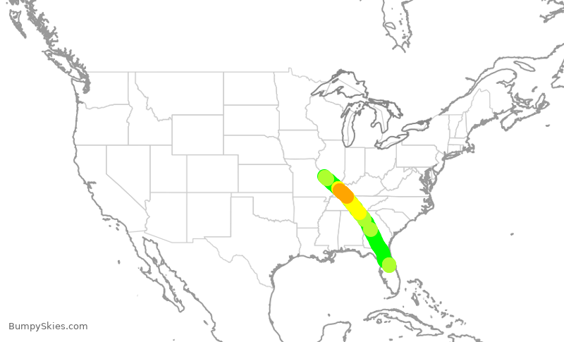 Turbulence forecast map for SWA3947, STL to MCO