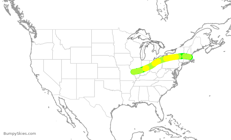 Turbulence forecast map for SWA3948, STL to BOS