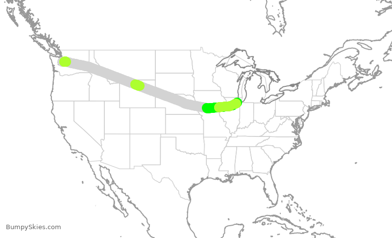 Turbulence forecast map for SWA3951, SEA to MDW