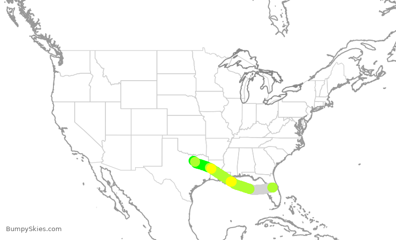 Turbulence forecast map for SWA3955, MCO to DAL
