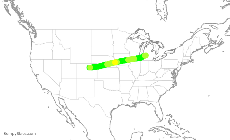 Turbulence forecast map for SWA3957, DEN to GRR