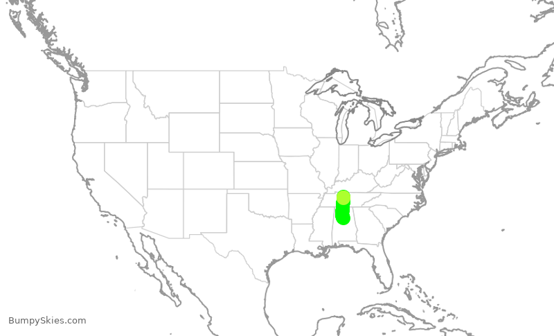 Turbulence forecast map for SWA3966, BNA to BHM