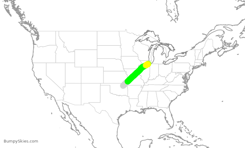 Turbulence forecast map for SWA3967, TUL to MDW