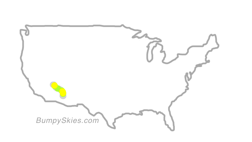 Map of continental US with illustrated flight path and turbulence forecast (described in text below)