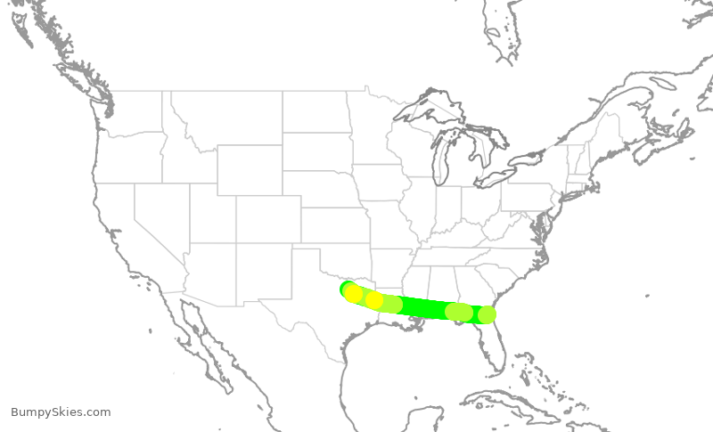 Turbulence forecast map for SWA3973, JAX to DAL