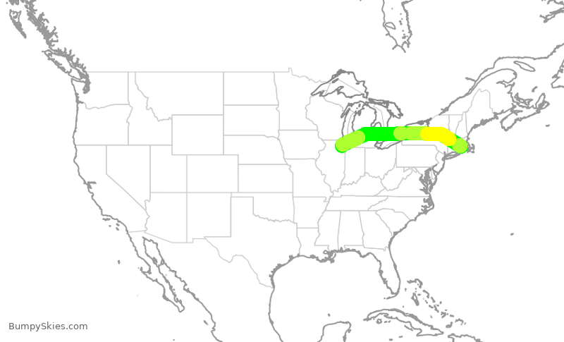 Turbulence forecast map for SWA3974, PVD to MDW