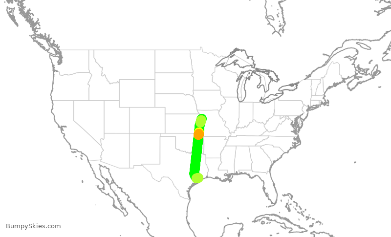 Turbulence forecast map for SWA3977, MCI to HOU