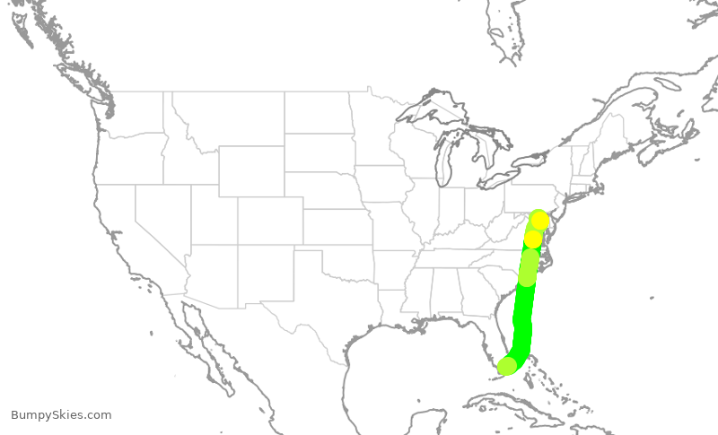 Turbulence forecast map for SWA3977, MIA to BWI