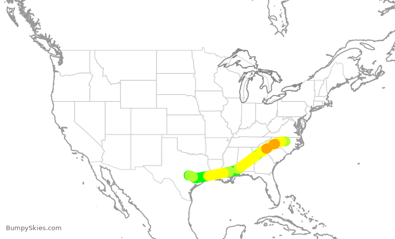 Turbulence forecast map for SWA3978, RDU to AUS