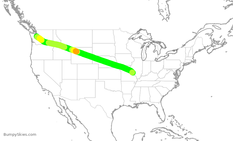 Turbulence forecast map for SWA3981, STL to SEA
