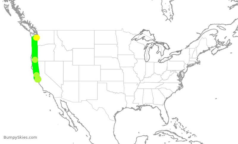 Turbulence forecast map for SWA3983, SEA to SJC