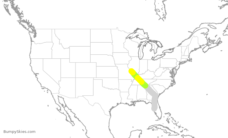 Turbulence forecast map for SWA3985, STL to TPA